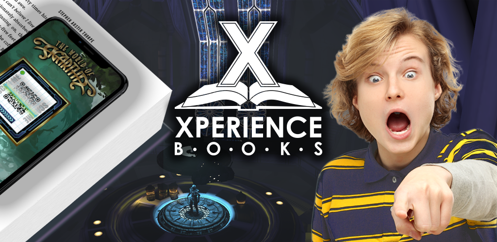 Reader of a fantasy book reacts to the augmented reality and virtual reality he sees in an Xperience Book